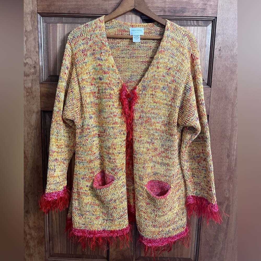 Pamela Pappas handmade in USA, Boho, eclectic, duster sweater. 100% cotton